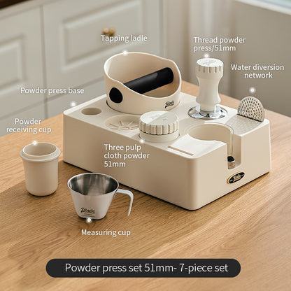 BINCOO Multi-functional Black and White Cloth Powder Press Base Set Coffee Cloth Powder Tamper Knocker Bucket Set Coffee Machine Utensils Accessories 51MM/58MM