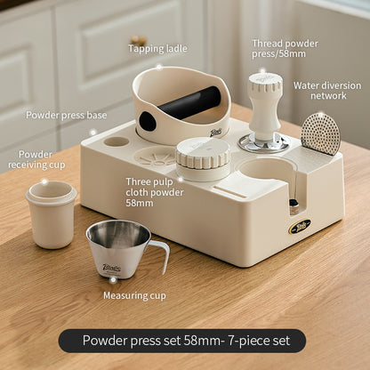 BINCOO Multi-functional Black and White Cloth Powder Press Base Set Coffee Cloth Powder Tamper Knocker Bucket Set Coffee Machine Utensils Accessories 51MM/58MM