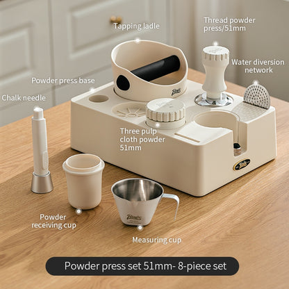 BINCOO Multi-functional Black and White Cloth Powder Press Base Set Coffee Cloth Powder Tamper Knocker Bucket Set Coffee Machine Utensils Accessories 51MM/58MM