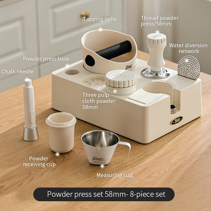 BINCOO Multi-functional Black and White Cloth Powder Press Base Set Coffee Cloth Powder Tamper Knocker Bucket Set Coffee Machine Utensils Accessories 51MM/58MM