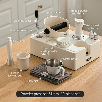 BINCOO Multi-functional Black and White Cloth Powder Press Base Set Coffee Cloth Powder Tamper Knocker Bucket Set Coffee Machine Utensils Accessories 51MM/58MM