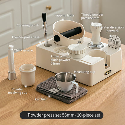 BINCOO Multi-functional Black and White Cloth Powder Press Base Set Coffee Cloth Powder Tamper Knocker Bucket Set Coffee Machine Utensils Accessories 51MM/58MM
