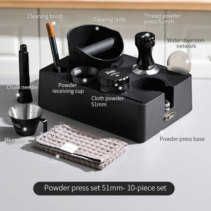 BINCOO Multi-functional Black and White Cloth Powder Press Base Set Coffee Cloth Powder Tamper Knocker Bucket Set Coffee Machine Utensils Accessories 51MM/58MM