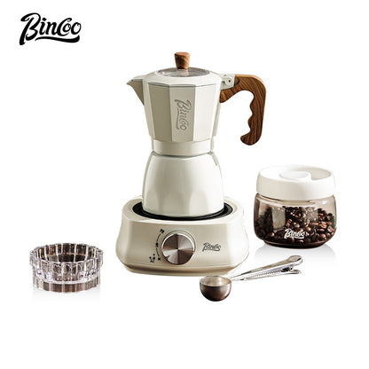 BINCOO Dual-valve Moka Pot with Electric Stove Coffee Maker Home Small Hand Grinder Espresso Machine Set for Outdoor Travel 2Cups/4Cups