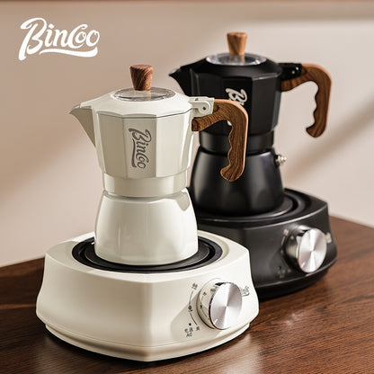 BINCOO Dual-valve Moka Pot with Electric Stove Coffee Maker Home Small Hand Grinder Espresso Machine Set for Outdoor Travel 2Cups/4Cups