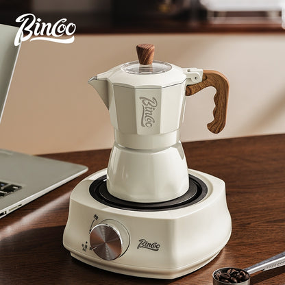 BINCOO Dual-valve Moka Pot with Electric Stove Coffee Maker Home Small Hand Grinder Espresso Machine Set for Outdoor Travel 2Cups/4Cups