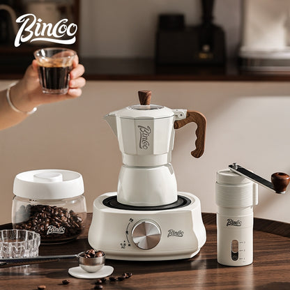 BINCOO Dual-valve Moka Pot with Electric Stove Coffee Maker Home Small Hand Grinder Espresso Machine Set for Outdoor Travel 2Cups/4Cups