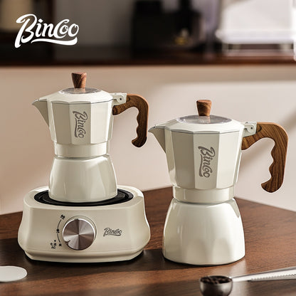 BINCOO Dual-valve Moka Pot with Electric Stove Coffee Maker Home Small Hand Grinder Espresso Machine Set for Outdoor Travel 2Cups/4Cups