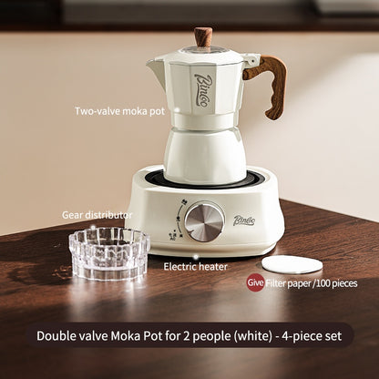 BINCOO Dual-valve Moka Pot with Electric Stove Coffee Maker Home Small Hand Grinder Espresso Machine Set for Outdoor Travel 2Cups/4Cups