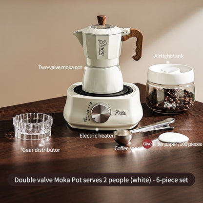 BINCOO Dual-valve Moka Pot with Electric Stove Coffee Maker Home Small Hand Grinder Espresso Machine Set for Outdoor Travel 2Cups/4Cups