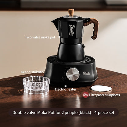 BINCOO Dual-valve Moka Pot with Electric Stove Coffee Maker Home Small Hand Grinder Espresso Machine Set for Outdoor Travel 2Cups/4Cups