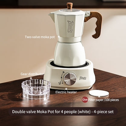 BINCOO Dual-valve Moka Pot with Electric Stove Coffee Maker Home Small Hand Grinder Espresso Machine Set for Outdoor Travel 2Cups/4Cups