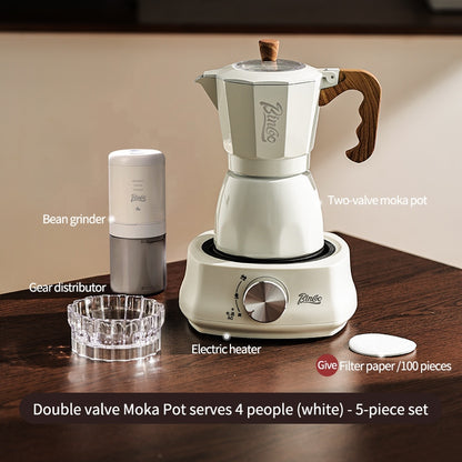 BINCOO Dual-valve Moka Pot with Electric Stove Coffee Maker Home Small Hand Grinder Espresso Machine Set for Outdoor Travel 2Cups/4Cups