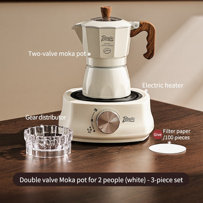 BINCOO Double Valve Moka Pot with Electric Stove Coffee Maker Small Espresso Machine Outdoor Set 2Cups