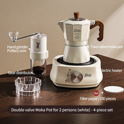 BINCOO Double Valve Moka Pot with Electric Stove Coffee Maker Small Espresso Machine Outdoor Set 2Cups