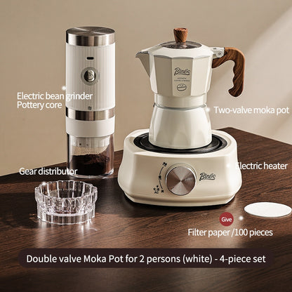 BINCOO Double Valve Moka Pot with Electric Stove Coffee Maker Small Espresso Machine Outdoor Set 2Cups