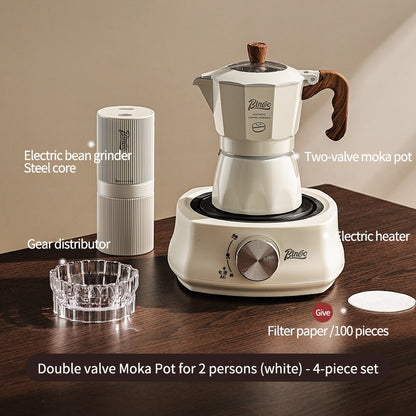 BINCOO Double Valve Moka Pot with Electric Stove Coffee Maker Small Espresso Machine Outdoor Set 2Cups