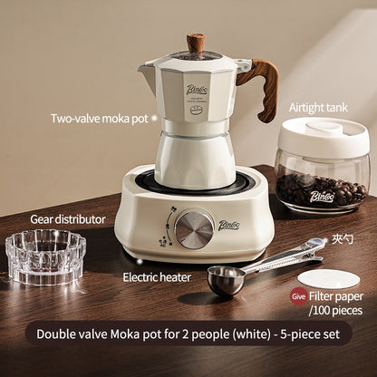 BINCOO Double Valve Moka Pot with Electric Stove Coffee Maker Small Espresso Machine Outdoor Set 2Cups