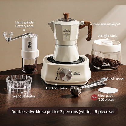 BINCOO Double Valve Moka Pot with Electric Stove Coffee Maker Small Espresso Machine Outdoor Set 2Cups