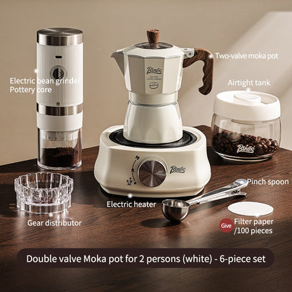 BINCOO Double Valve Moka Pot with Electric Stove Coffee Maker Small Espresso Machine Outdoor Set 2Cups
