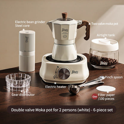 BINCOO Double Valve Moka Pot with Electric Stove Coffee Maker Small Espresso Machine Outdoor Set 2Cups