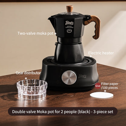 BINCOO Double Valve Moka Pot with Electric Stove Coffee Maker Small Espresso Machine Outdoor Set 2Cups