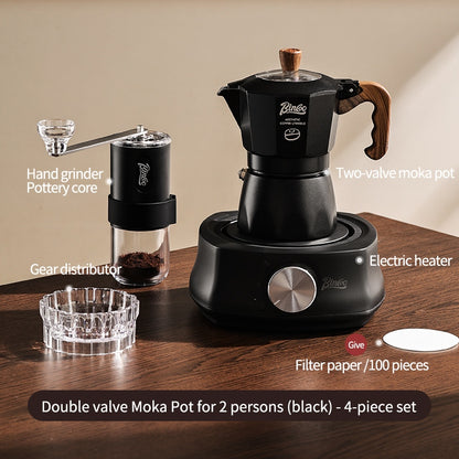 BINCOO Double Valve Moka Pot with Electric Stove Coffee Maker Small Espresso Machine Outdoor Set 2Cups