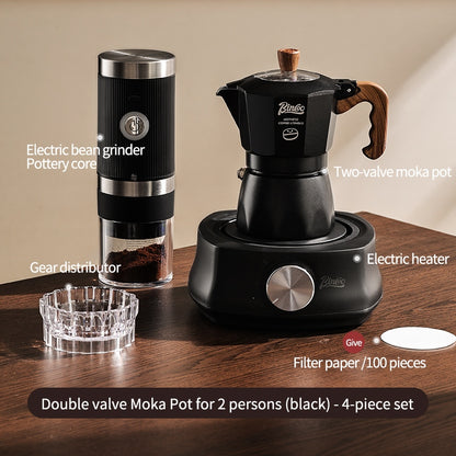 BINCOO Double Valve Moka Pot with Electric Stove Coffee Maker Small Espresso Machine Outdoor Set 2Cups