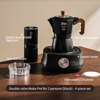 BINCOO Double Valve Moka Pot with Electric Stove Coffee Maker Small Espresso Machine Outdoor Set 2Cups