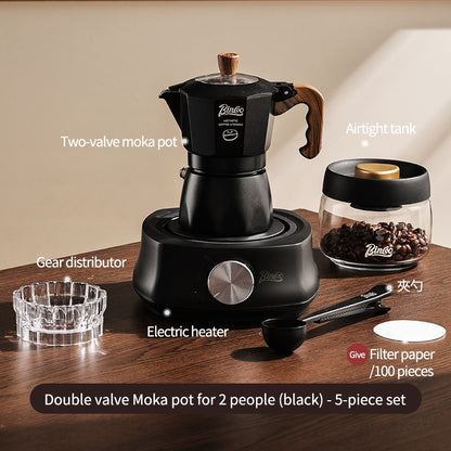 BINCOO Double Valve Moka Pot with Electric Stove Coffee Maker Small Espresso Machine Outdoor Set 2Cups