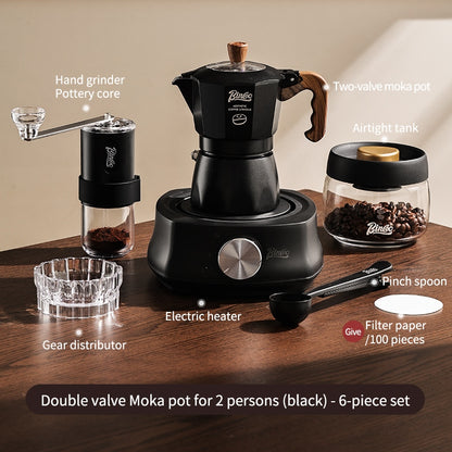 BINCOO Double Valve Moka Pot with Electric Stove Coffee Maker Small Espresso Machine Outdoor Set 2Cups