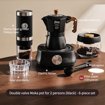 BINCOO Double Valve Moka Pot with Electric Stove Coffee Maker Small Espresso Machine Outdoor Set 2Cups
