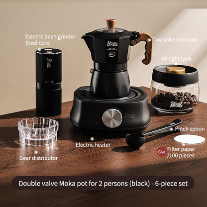 BINCOO Double Valve Moka Pot with Electric Stove Coffee Maker Small Espresso Machine Outdoor Set 2Cups