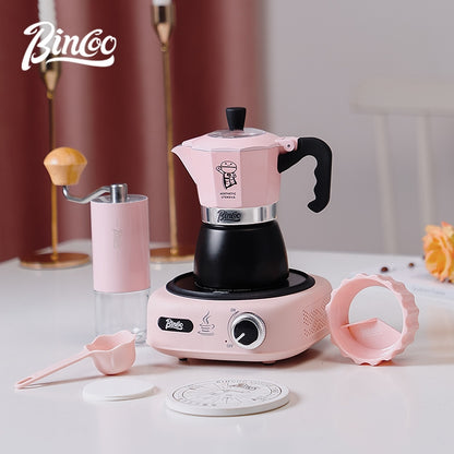 BINCOO Double Valve Coffee Moka Pot Italian Small Home Brewing Coffee Pot Manual Bean Grinder Set for Outdoor Travel Best Gift Couple Gift 2Cups