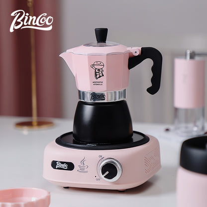 BINCOO Double Valve Coffee Moka Pot Italian Small Home Brewing Coffee Pot Manual Bean Grinder Set for Outdoor Travel Best Gift Couple Gift 2Cups