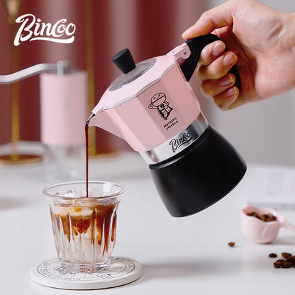 BINCOO Double Valve Coffee Moka Pot Italian Small Home Brewing Coffee Pot Manual Bean Grinder Set for Outdoor Travel Best Gift Couple Gift 2Cups