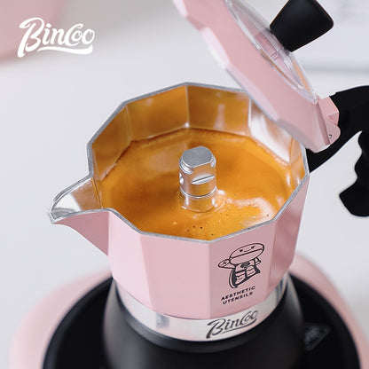 BINCOO Double Valve Coffee Moka Pot Italian Small Home Brewing Coffee Pot Manual Bean Grinder Set for Outdoor Travel Best Gift Couple Gift 2Cups