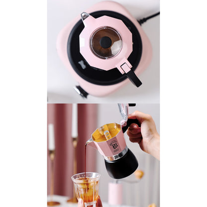 BINCOO Double Valve Coffee Moka Pot Italian Small Home Brewing Coffee Pot Manual Bean Grinder Set for Outdoor Travel Best Gift Couple Gift 2Cups