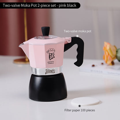 BINCOO Double Valve Coffee Moka Pot Italian Small Home Brewing Coffee Pot Manual Bean Grinder Set for Outdoor Travel Best Gift Couple Gift 2Cups