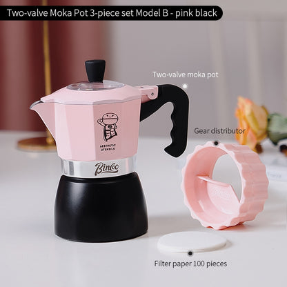 BINCOO Double Valve Coffee Moka Pot Italian Small Home Brewing Coffee Pot Manual Bean Grinder Set for Outdoor Travel Best Gift Couple Gift 2Cups
