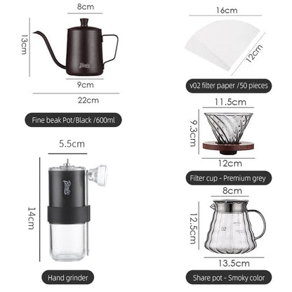 BINCOO Coffee Bean Grinder Hanging Ear Filter Hand Punch Pot Sharing Pot Set Mini Home Coffee Utensils Set 600ML