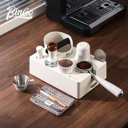 BINCOO Coffee Maker Powder Press Base Set Espresso Cloth Powder Press Hammer Powder Receiver Cup Cracker Bucket Set Storage Tool Set 51MM/58MM