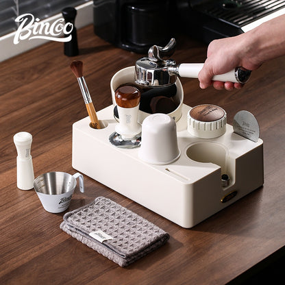 BINCOO Coffee Maker Powder Press Base Set Espresso Cloth Powder Press Hammer Powder Receiver Cup Cracker Bucket Set Storage Tool Set 51MM/58MM