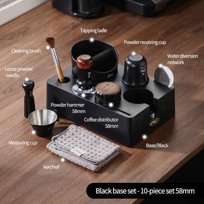 BINCOO Coffee Maker Powder Press Base Set Espresso Cloth Powder Press Hammer Powder Receiver Cup Cracker Bucket Set Storage Tool Set 51MM/58MM