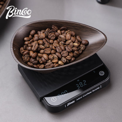 BINCOO Dark Wooden Coffee Weighing Plate Specialized Hand-Brewed Coffee Weighing Container with Electronic Scale