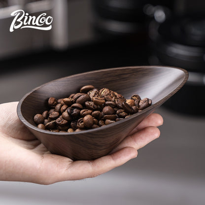 BINCOO Dark Wooden Coffee Weighing Plate Specialized Hand-Brewed Coffee Weighing Container with Electronic Scale