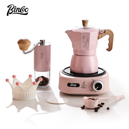 BINCOO Double Valve Moka Pot Brewing Coffee Pot Home Hand Brewing Coffee Pot Set Manual Coffee Grinder Espresso Appliance Set 2Cups