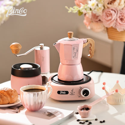 BINCOO Double Valve Moka Pot Brewing Coffee Pot Home Hand Brewing Coffee Pot Set Manual Coffee Grinder Espresso Appliance Set 2Cups