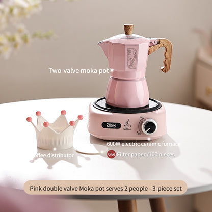 BINCOO Double Valve Moka Pot Brewing Coffee Pot Home Hand Brewing Coffee Pot Set Manual Coffee Grinder Espresso Appliance Set 2Cups