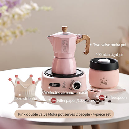 BINCOO Double Valve Moka Pot Brewing Coffee Pot Home Hand Brewing Coffee Pot Set Manual Coffee Grinder Espresso Appliance Set 2Cups